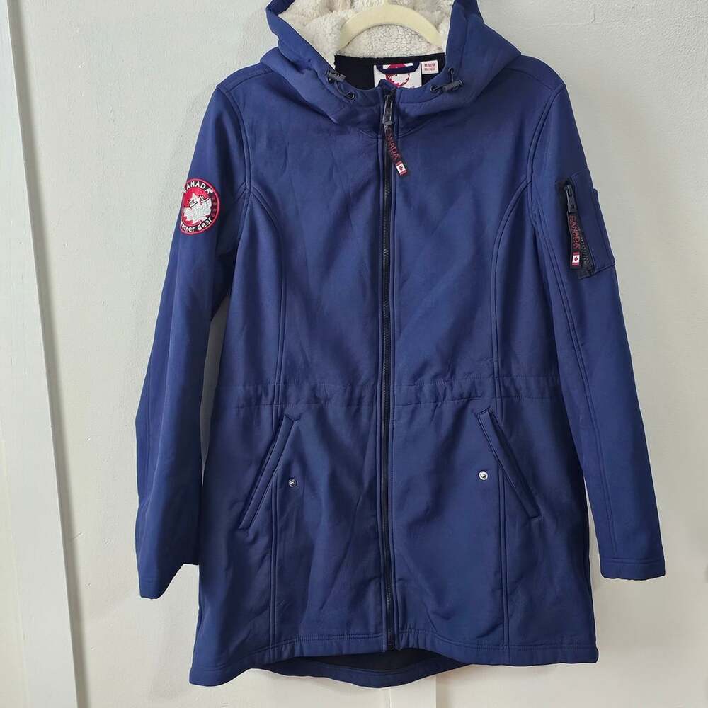 Canada Weathergear Womens M Blue Softshell Sherpa Hooded Parka Jacket Coat